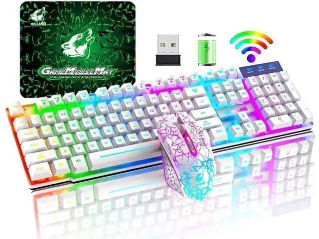 Main image of Wireless Gaming Keyboard and Mouse Combo, Rainbow 7 Color LED Backlight, Rechargeable Waterproof Dustproof Mechanical Feel Set for Laptop PC Gamers