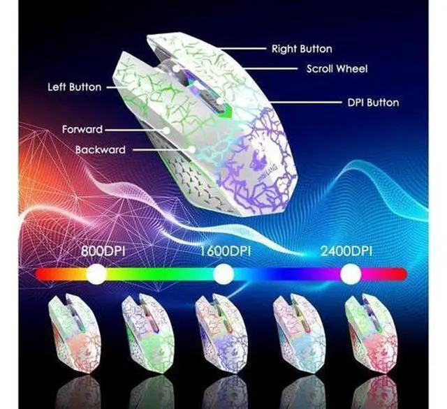 Alt view image 2 of 6 - Wireless Gaming Keyboard and Mouse Combo, Rainbow 7 Color LED Backlight, Rechargeable Waterproof Dustproof Mechanical Feel Set for Laptop PC Gamers