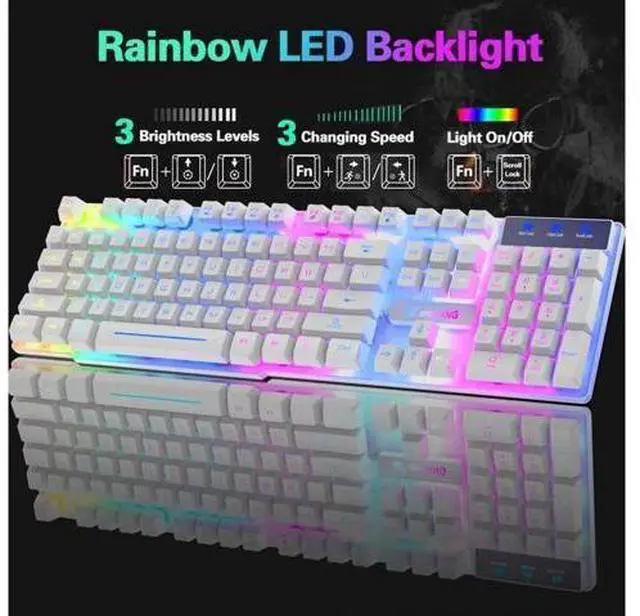 Alt view image 4 of 6 - Wireless Gaming Keyboard and Mouse Combo, Rainbow 7 Color LED Backlight, Rechargeable Waterproof Dustproof Mechanical Feel Set for Laptop PC Gamers