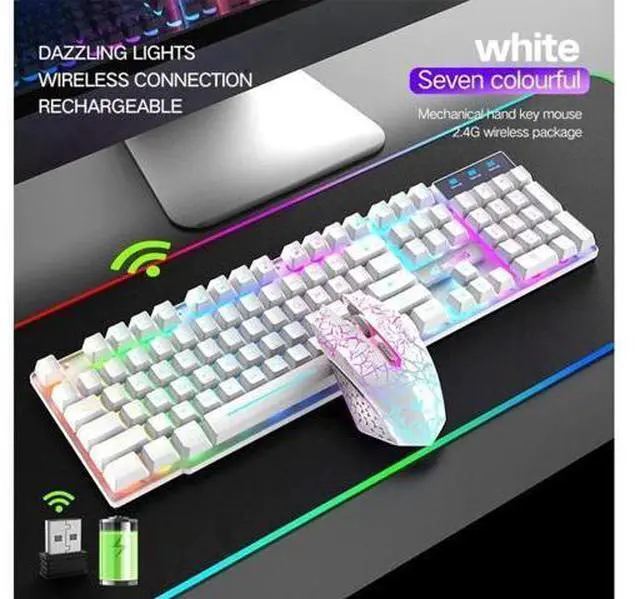 Alt view image 5 of 6 - Wireless Gaming Keyboard and Mouse Combo, Rainbow 7 Color LED Backlight, Rechargeable Waterproof Dustproof Mechanical Feel Set for Laptop PC Gamers