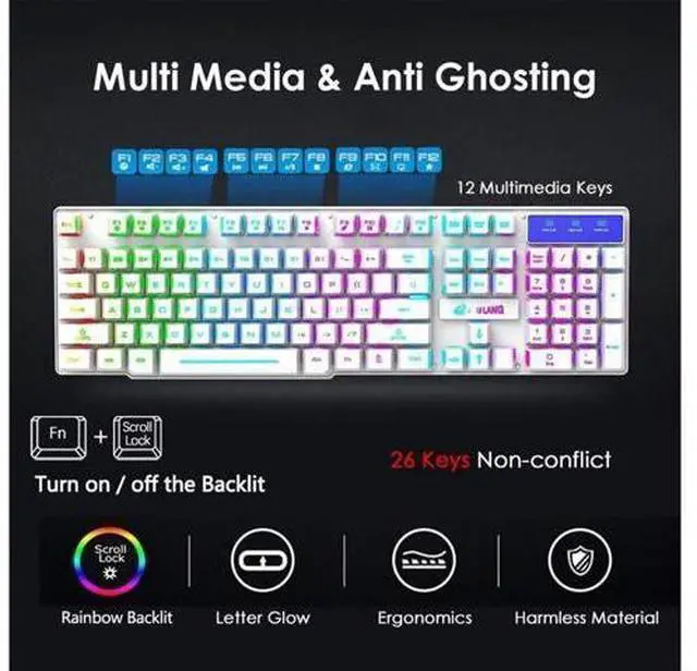 Alt view image 6 of 6 - Wireless Gaming Keyboard and Mouse Combo, Rainbow 7 Color LED Backlight, Rechargeable Waterproof Dustproof Mechanical Feel Set for Laptop PC Gamers