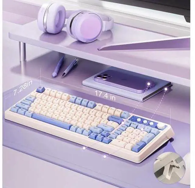 Alt view image 3 of 7 - 99 Keys Tri-Mode Wireless Gaming Keyboard, Purple Creamy Sound Keyboard with Numpad, Media Knob RGB Backlit Custom Mechanical Feel Keyboard for MAC Xbox PC Gamers
