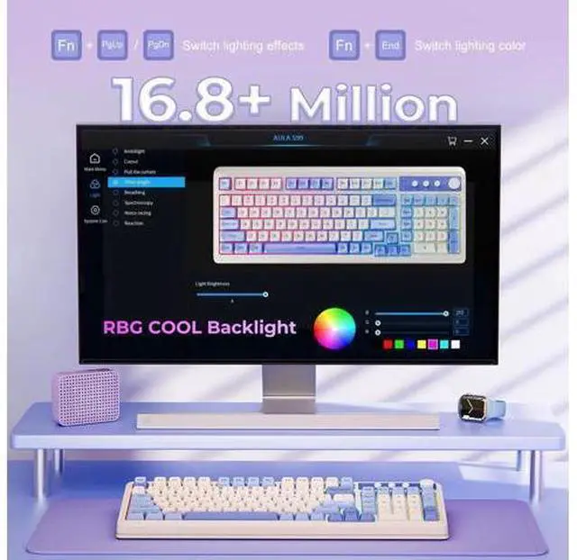 Alt view image 5 of 7 - 99 Keys Tri-Mode Wireless Gaming Keyboard, Purple Creamy Sound Keyboard with Numpad, Media Knob RGB Backlit Custom Mechanical Feel Keyboard for MAC Xbox PC Gamers