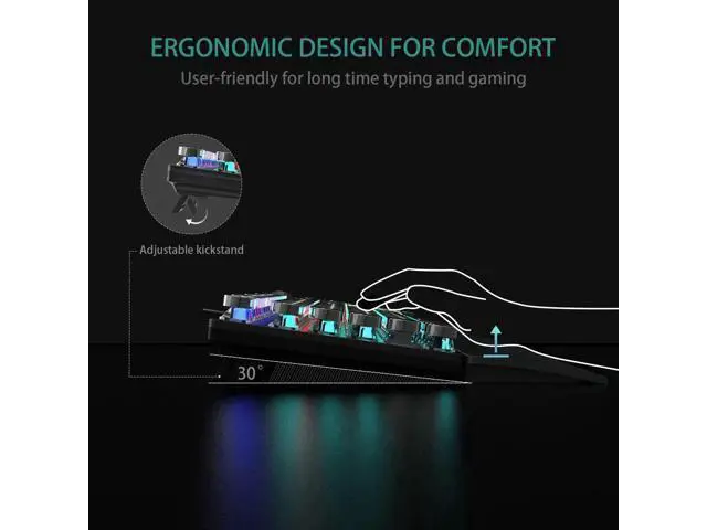 Alt view image 3 of 7 - F2088 Wired Typewriter Style Mechanical Keyboard, Blue Switch Rainbow LED Backlit Keyboard with Removable Wrist Rest Media Control Knob Retro Punk Round Keycaps USB Gaming Keyboard