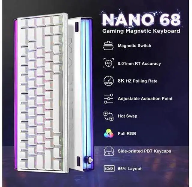 Alt view image 6 of 7 - Mad Nano 68 60% Wired Mechanical Keyboard Hall Effect Magnetic Switch Rapid Trigger 8KHz Polling Rate QMK Programmable RGB Side Printed PBT Keycaps Gaming Keyboard for Windows Mac