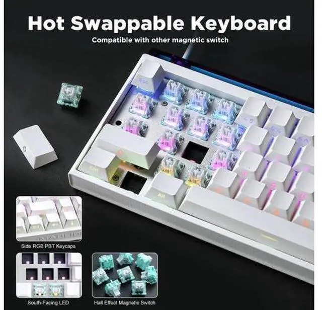 Alt view image 5 of 7 - Mad Nano 68 60% Wired Mechanical Keyboard Hall Effect Magnetic Switch Rapid Trigger 8KHz Polling Rate QMK Programmable RGB Side Printed PBT Keycaps Gaming Keyboard for Windows Mac