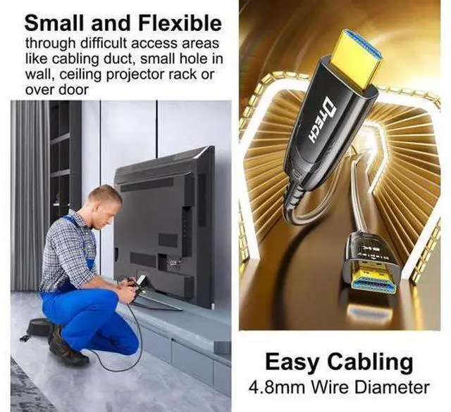 Alt view image 2 of 6 - 8K Fiber Optic HDMI Cable 50ft, HDMI 2.1 48Gbps Ultra High Speed, 8K@60Hz 4K@120Hz 1440p@240Hz, HDR eARC HDCP In-Wall Rated for PS5 PS4 Xbox Fire TV Soundbar Monitor
