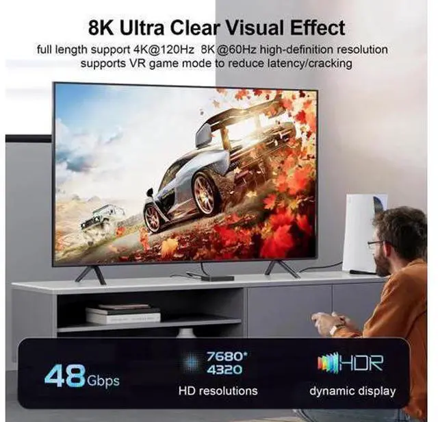 Alt view image 3 of 6 - 8K Fiber Optic HDMI Cable 50ft, HDMI 2.1 48Gbps Ultra High Speed, 8K@60Hz 4K@120Hz 1440p@240Hz, HDR eARC HDCP In-Wall Rated for PS5 PS4 Xbox Fire TV Soundbar Monitor