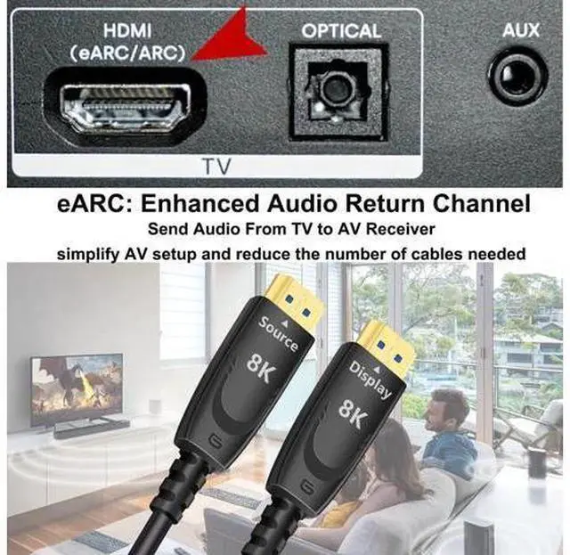 Alt view image 4 of 6 - 8K Fiber Optic HDMI Cable 50ft, HDMI 2.1 48Gbps Ultra High Speed, 8K@60Hz 4K@120Hz 1440p@240Hz, HDR eARC HDCP In-Wall Rated for PS5 PS4 Xbox Fire TV Soundbar Monitor