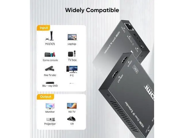 Alt view image 2 of 7 - 1080P HDMI Extender Over Cat5e/Cat6/Cat7 Cable, Aluminum Alloy HDMI Over Ethernet Balun Adapter Up to 500FT, Full HD Transmission with POC, EDID, Deep Color, Dolby Digital & DTS Support