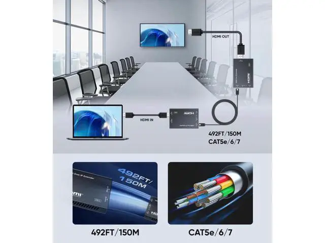 Alt view image 6 of 7 - 1080P HDMI Extender Over Cat5e/Cat6/Cat7 Cable, Aluminum Alloy HDMI Over Ethernet Balun Adapter Up to 500FT, Full HD Transmission with POC, EDID, Deep Color, Dolby Digital & DTS Support