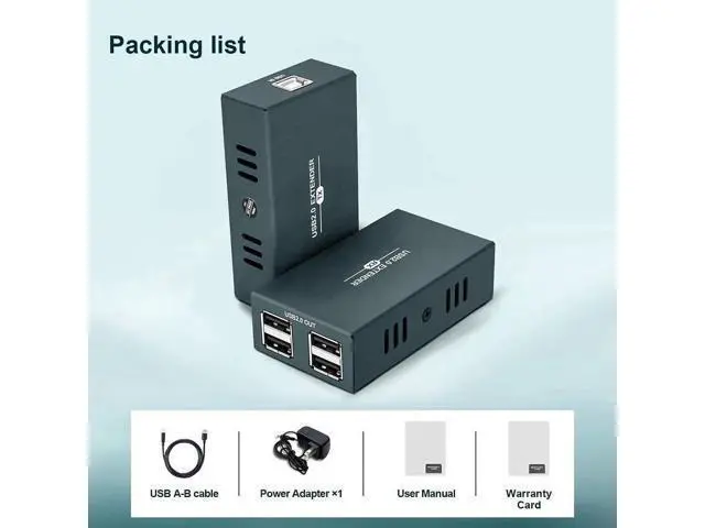 Alt view image 3 of 7 - USB 2.0 Over Ethernet Extender Kit, 4-Port USB Hub Extension, Up to 50m/165ft via Cat5e/Cat6/Cat7 Cable, Plug and Play, Driver-Free