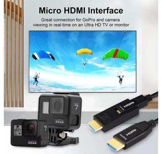 Alt view image 5 of 5 - 32 Feet HDMI Fiber Optic Cable, 18Gbps 4K@60Hz 1080P Video Cord with Micro & Standard HDMI Connector, Compatible with GoPro Hero 7 6 5, Raspberry Pi 4, A6000 A6300, Yoga 710