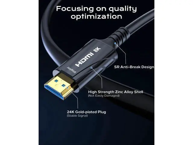 Alt view image 4 of 7 - 50FT 8K Fiber Optic HDMI 2.1 Cable, 48Gbps High Speed HDMI Cord, Supports 8K@60Hz 4K@120Hz HDR eARC HDCP 2.2&2.3, Compatible with Monitor Projector HDTV DVD Player