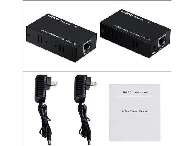 Alt view image 2 of 6 - 196ft/60m HDMI Extender Over Cat5e/Cat6/Cat7, 1080P 3D Digital HDMI to RJ45 Adapter with EDID Copy & Deep Color for Fire Stick, Roku, Blu-ray, TV, Projector