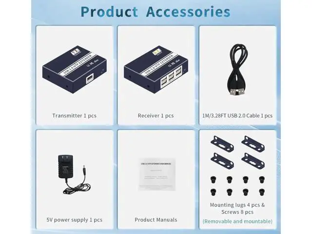 Alt view image 6 of 6 - 6 Port USB 2.0 Over Ethernet Extender, Gigabit RJ45 Transmission up to 150m/492FT, Cat5e/Cat6/Cat7 Cable Supported, Driver-Free USB Ethernet Extender for Keyboard, Mouse and USB Peripherals