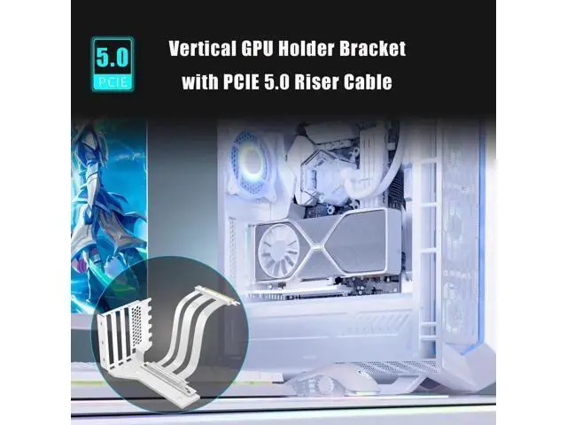 Alt view image 2 of 7 - 3-Slot GPU Vertical Mount Kit, 150mm PCIe 5.0 Riser Cable + Heavy Duty GPU Support Bracket, Compatible with RTX 5090 4090 RX 9070 RX 7900, Fits 7/8 PCI Slot ATX PC Cases