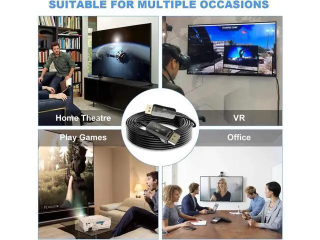 Alt view image 6 of 7 - Fiber 8K 4K DisplayPort Cable DP 1.4 HBR3 8K@60Hz 4K@144Hz High Speed 32.4Gbps Optical Fiber Slim and Flexible DP to DP Cable 50 ft/15m