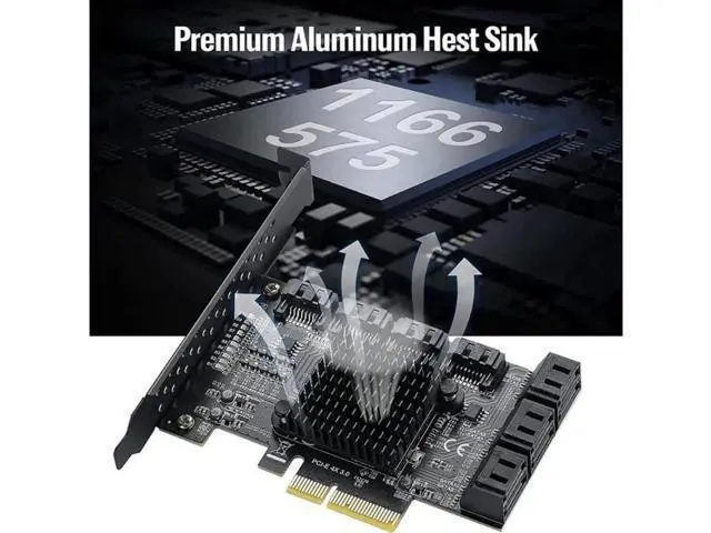 Alt view image 3 of 3 - 10 Ports PCIe 4X SATA 3.0 Expansion Card, 6Gbps Non-RAID SATA Controller Card, PCIe to SATA Adapter Supporting 10 SATA 3.0 HDD SSD Devices