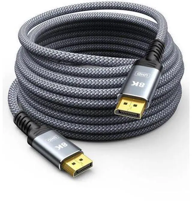 Main image of 50FT Grey Braided Fiber Optic DisplayPort 1.4 Cable 32.4Gbps 8K@60Hz 4K@144Hz 2K@240Hz HDR FreeSync G-Sync High Speed Gaming Monitor DP Cable