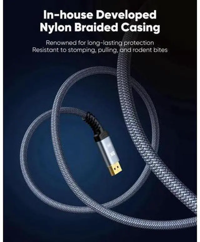 Alt view image 6 of 7 - 50FT Grey Braided Fiber Optic DisplayPort 1.4 Cable 32.4Gbps 8K@60Hz 4K@144Hz 2K@240Hz HDR FreeSync G-Sync High Speed Gaming Monitor DP Cable