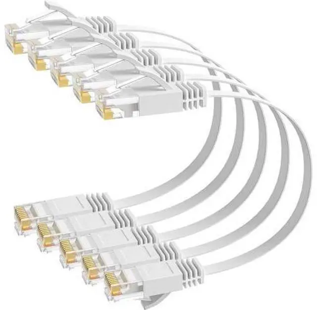 Main image of Cat 6 Flat Ethernet Cable 50 Ft 5 Pack, High Speed Slim Short Patch Cord, 30AWG Pure Copper 10Gbps 500MHz, Flexible Thin LAN Cable for PoE, Cat5e Cat5 Compatible, White 50 FT