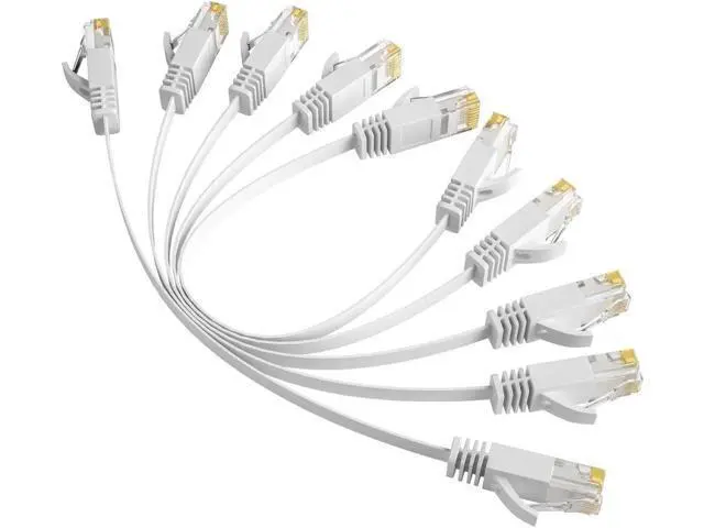 Alt view image 2 of 7 - Cat 6 Flat Ethernet Cable 50 Ft 5 Pack, High Speed Slim Short Patch Cord, 30AWG Pure Copper 10Gbps 500MHz, Flexible Thin LAN Cable for PoE, Cat5e Cat5 Compatible, White 50 FT