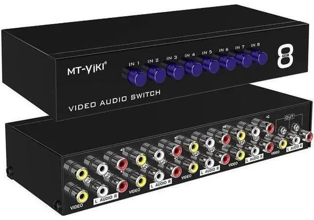 Main image of 8 Way AV RCA Switch 8 in 1 Out, Composite Video L/R Audio AV Signal Switcher Selector Box, 8X1 RCA AV Splitter for STB DVD HDTV VCD VCR