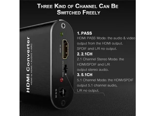 Alt view image 4 of 6 - HDMI 2.0 Audio Extractor 4K 60Hz 5.1 ARC, HDMI Converter with Independent Stereo Optical TOSLINK SPDIF Audio Output for PS4 Speaker Home Theater