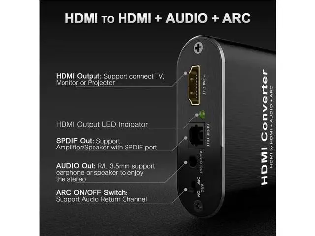 Alt view image 5 of 6 - HDMI 2.0 Audio Extractor 4K 60Hz 5.1 ARC, HDMI Converter with Independent Stereo Optical TOSLINK SPDIF Audio Output for PS4 Speaker Home Theater