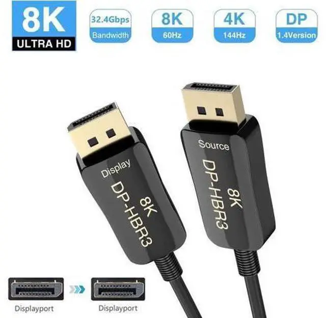 Main image of 8K Fiber Optic Displayport 1.4 Cable 100Feet, HBR3 DP In Wall Fiber Cable Supports 8K@60Hz, 4K@144Hz High Speed 32.4Gbps Support 3D Visual Effects, VR Headset,HDCP2.2, HDR 100 ft.