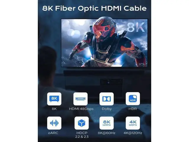Alt view image 5 of 7 - 30FT 8K Fiber Optic HDMI 2.1 Cable, 48Gbps High Speed HDMI Cord, Supports 8K@60Hz 4K@120Hz HDR eARC HDCP 2.2&2.3, Compatible with Monitor Projector HDTV DVD Player