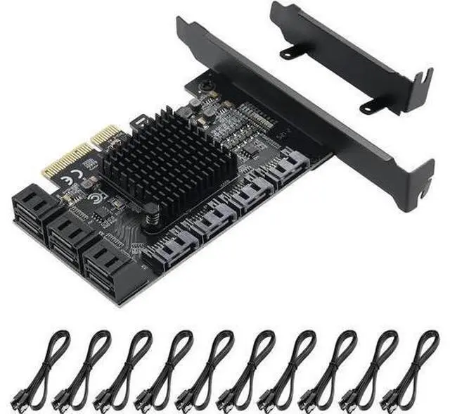 Main image of 10 Port PCIe 4X SATA 3.0 Expansion Card, 6Gbps PCI-E to SATA Controller with ASM1166+JMB575 Chips, Low Profile Bracket and 10 SATA Cables for Desktop Server Storage
