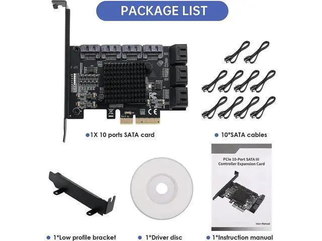 Alt view image 4 of 7 - 10 Port PCIe 4X SATA 3.0 Expansion Card, 6Gbps PCI-E to SATA Controller with ASM1166+JMB575 Chips, Low Profile Bracket and 10 SATA Cables for Desktop Server Storage