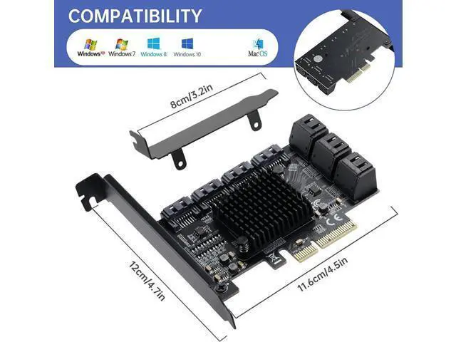Alt view image 5 of 7 - 10 Port PCIe 4X SATA 3.0 Expansion Card, 6Gbps PCI-E to SATA Controller with ASM1166+JMB575 Chips, Low Profile Bracket and 10 SATA Cables for Desktop Server Storage