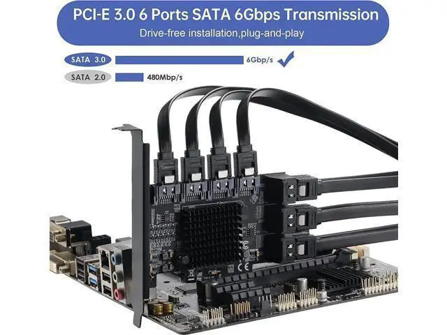 Alt view image 3 of 7 - 10 Port PCIe 4X SATA 3.0 Expansion Card, 6Gbps PCI-E to SATA Controller with ASM1166+JMB575 Chips, Low Profile Bracket and 10 SATA Cables for Desktop Server Storage