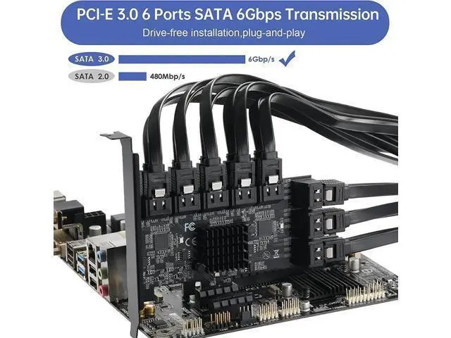 Alt view image 4 of 7 - 16 Port PCIe 1X SATA 3.0 Expansion Card, 6Gbps PCI-E to SATA Controller with ASM1064+3JMB575 Chips, Low Profile Bracket and 16 SATA Cables for NAS Desktop Server Storage