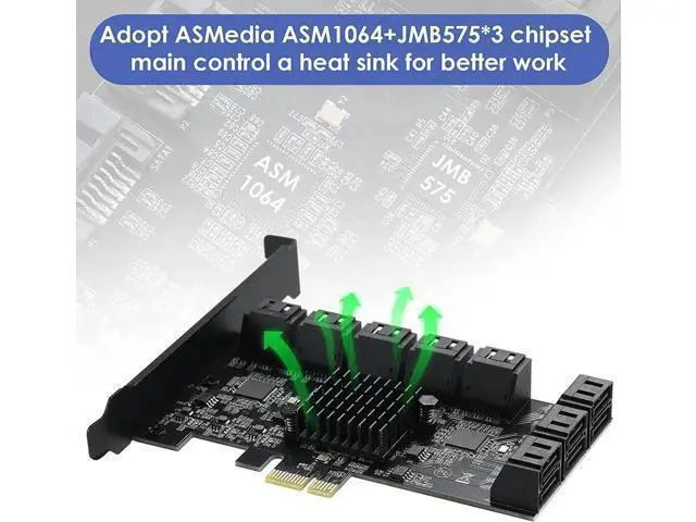 Alt view image 6 of 7 - 16 Port PCIe 1X SATA 3.0 Expansion Card, 6Gbps PCI-E to SATA Controller with ASM1064+3JMB575 Chips, Low Profile Bracket and 16 SATA Cables for NAS Desktop Server Storage