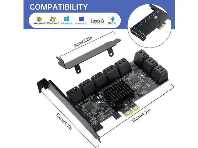 Alt view image 7 of 7 - 16 Port PCIe 1X SATA 3.0 Expansion Card, 6Gbps PCI-E to SATA Controller with ASM1064+3JMB575 Chips, Low Profile Bracket and 16 SATA Cables for NAS Desktop Server Storage
