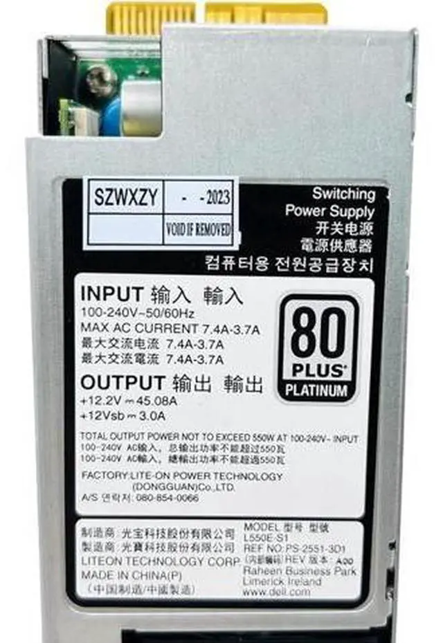 Main image of 550W Hot-Plug Server Power Supply for Dell PowerEdge R330 R430 R340 R440 R3930, Replacement for CN-0NCNFF NCNFF L550E-S1 PS-2551-3D1 1Pack