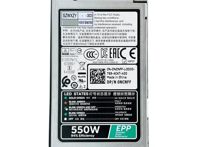 Alt view image 5 of 5 - 550W Hot-Plug Server Power Supply for Dell PowerEdge R330 R430 R340 R440 R3930, Replacement for CN-0NCNFF NCNFF L550E-S1 PS-2551-3D1 1Pack
