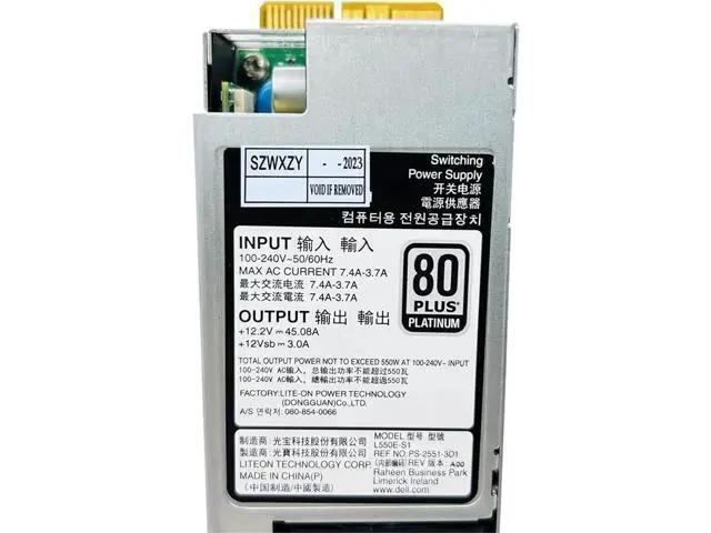 Alt view image 2 of 5 - 550W 80 Plus Platinum Server Power Supply for Dell PowerEdge R330 R340 R430 R440 R3930, Replacement for CN-0NCNFF 0NCNFF NCNFF L550E-S1 PS-2551-3D1