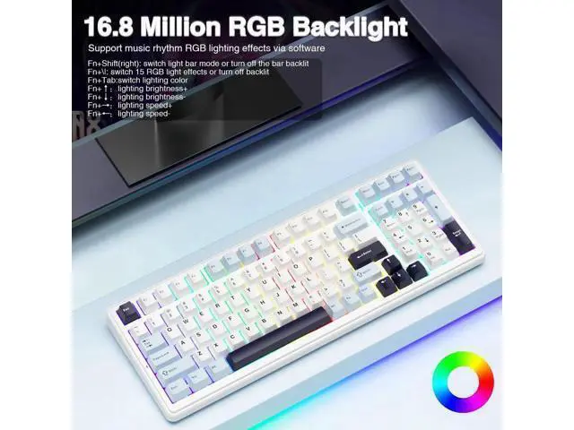 Alt view image 5 of 7 - F99 Wireless Gasket Mechanical Keyboard, Hot Swappable Keyboard with Pre-lubed Linear Switch RGB Backlit Gaming Keyboard Blue and White