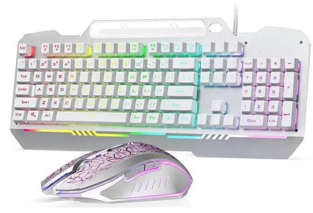 Main image of T102 104 Keys Wired Gaming Keyboard and Mouse Combo, Full Size Mechanical Feel RGB Backlit Keyboard Set White for PC Laptop Office Gaming