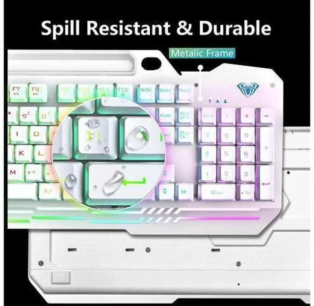 Alt view image 3 of 7 - T102 104 Keys Wired Gaming Keyboard and Mouse Combo, Full Size Mechanical Feel RGB Backlit Keyboard Set White for PC Laptop Office Gaming