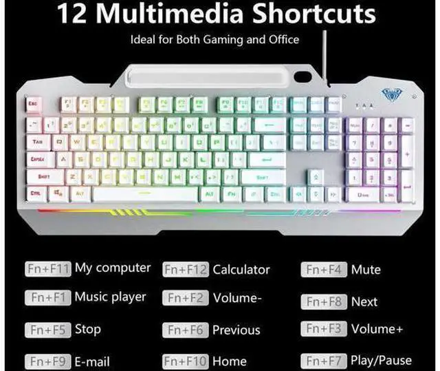Alt view image 2 of 7 - T102 104 Keys Wired Gaming Keyboard and Mouse Combo, Full Size Mechanical Feel RGB Backlit Keyboard Set White for PC Laptop Office Gaming