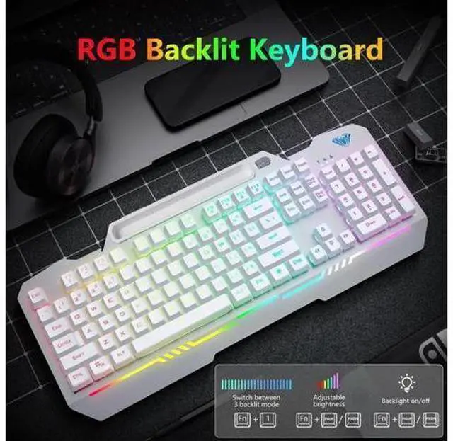 Alt view image 4 of 7 - T102 104 Keys Wired Gaming Keyboard and Mouse Combo, Full Size Mechanical Feel RGB Backlit Keyboard Set White for PC Laptop Office Gaming