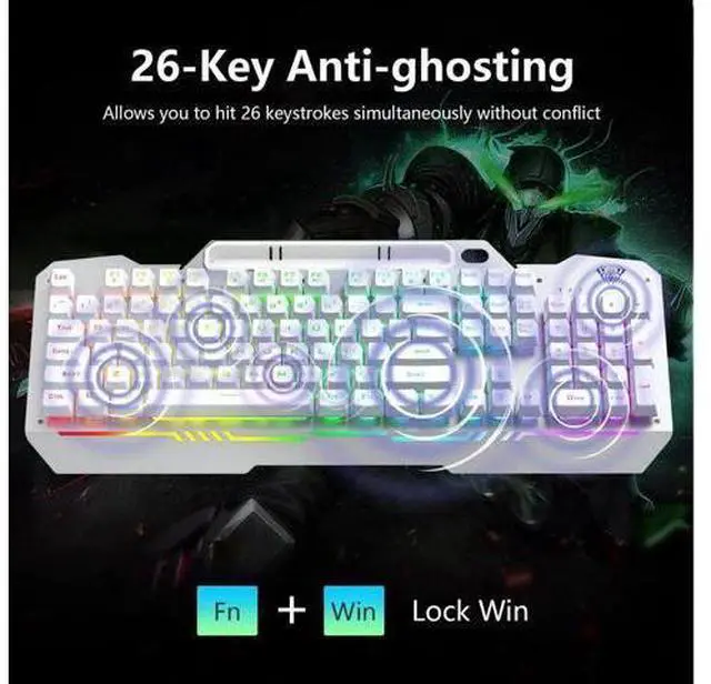 Alt view image 6 of 7 - T102 104 Keys Wired Gaming Keyboard and Mouse Combo, Full Size Mechanical Feel RGB Backlit Keyboard Set White for PC Laptop Office Gaming