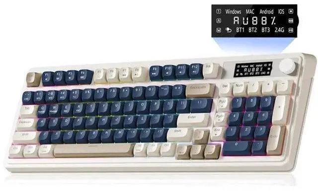 Main image of S99 Pro Tri-Mode Wireless Membrane Keyboard BT 2.4G USB-C Media Knob Custom RGB Backlit Creamy Cute Gaming Keyboard Blue White for Windows Mac PC