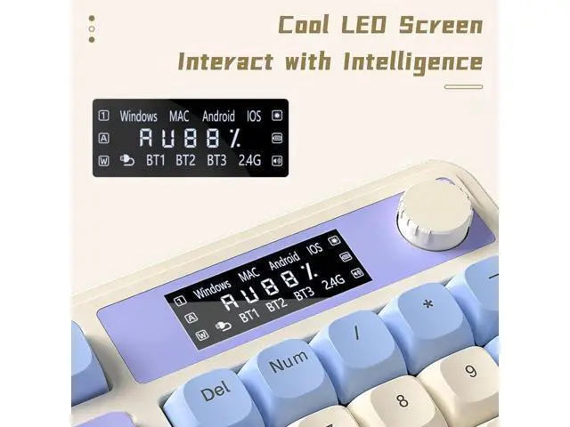 Alt view image 3 of 7 - S99 Pro Tri-Mode Wireless Membrane Keyboard BT 2.4G USB-C Media Knob Custom RGB Backlit Creamy Cute Gaming Keyboard Blue White for Windows Mac PC